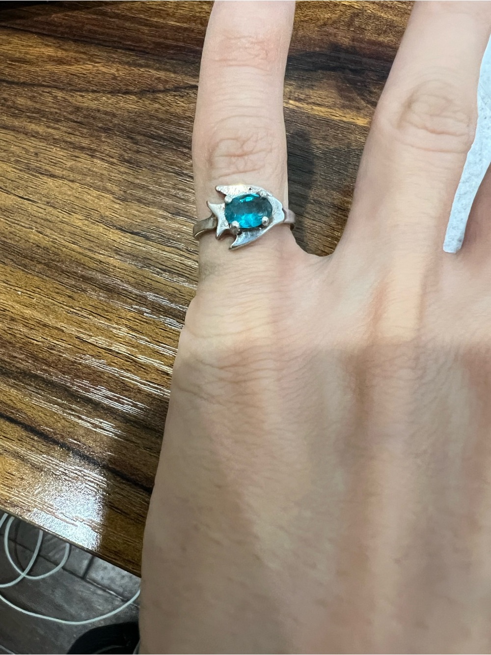 Silver Ring with Teal Blue Oval Gemstone